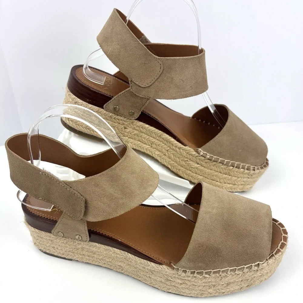Sarto Franco Sarto A-LEO Suede Espadrille Platform Sandals Tan 9.5M